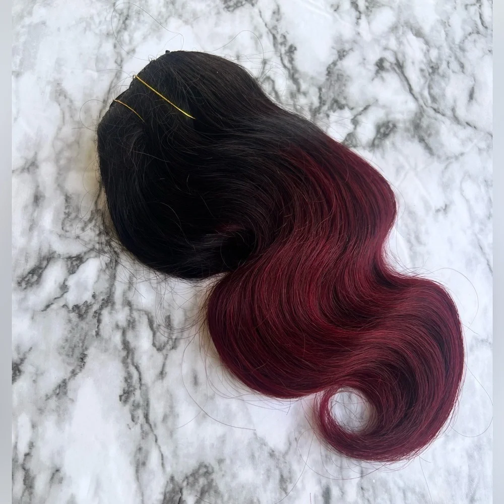 12 Inch body Wave Clip In Ombre Black to Burgundy  hair extensions